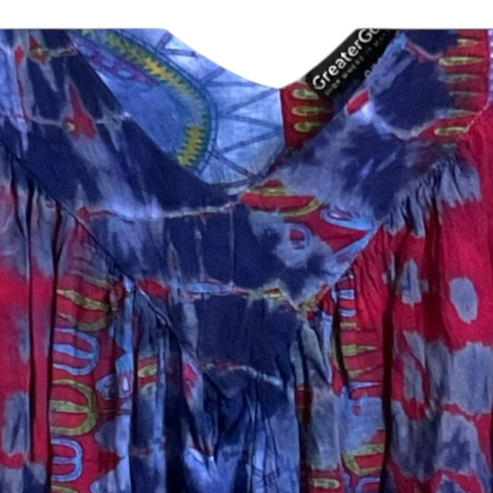 Greater Good Boho Tie Dye Blouse S/M Viscose Flowy Festival Tunic Top - Picture 5 of 9